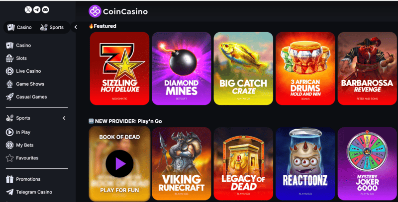 Speel duizenden spellen bij CoinCasino